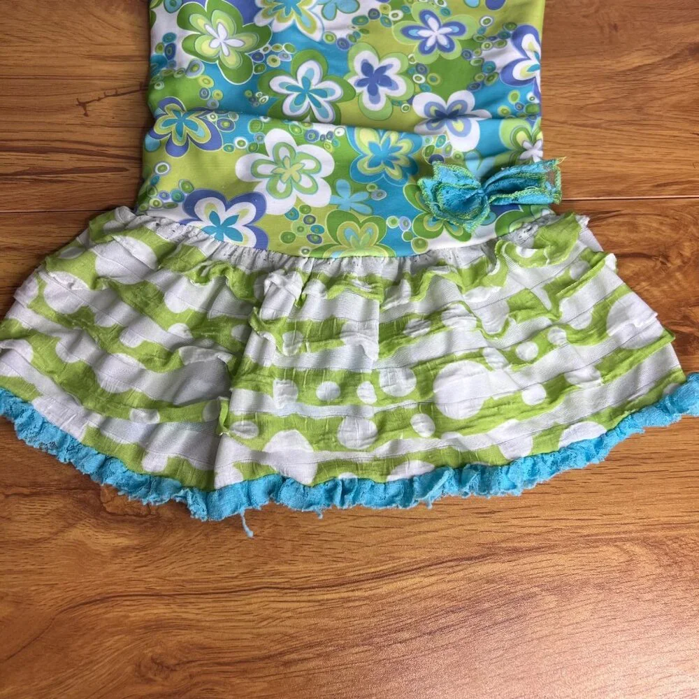 Frankie & Daisy 2 Piece Swimsuit Girls Size 6X Retro Floral‎ Ruffle Tankini